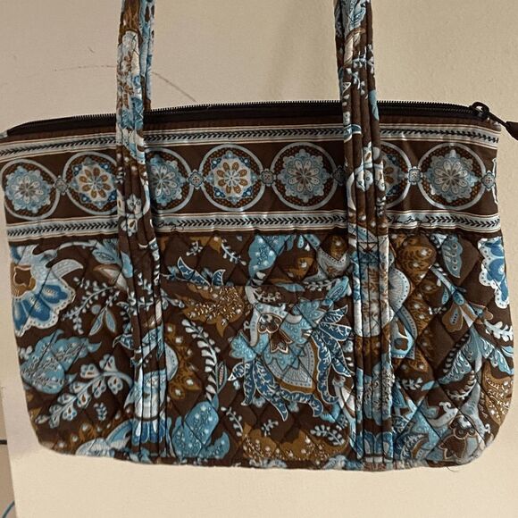Vera Bradley Brown & Blue Floral Print Cloth Shoulder Bag / Handbag / Purse - Picture 10 of 10